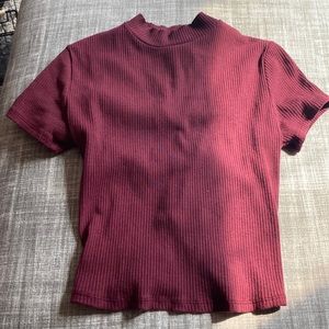 Burgundy turtle neck crop top shirt with string ties in back